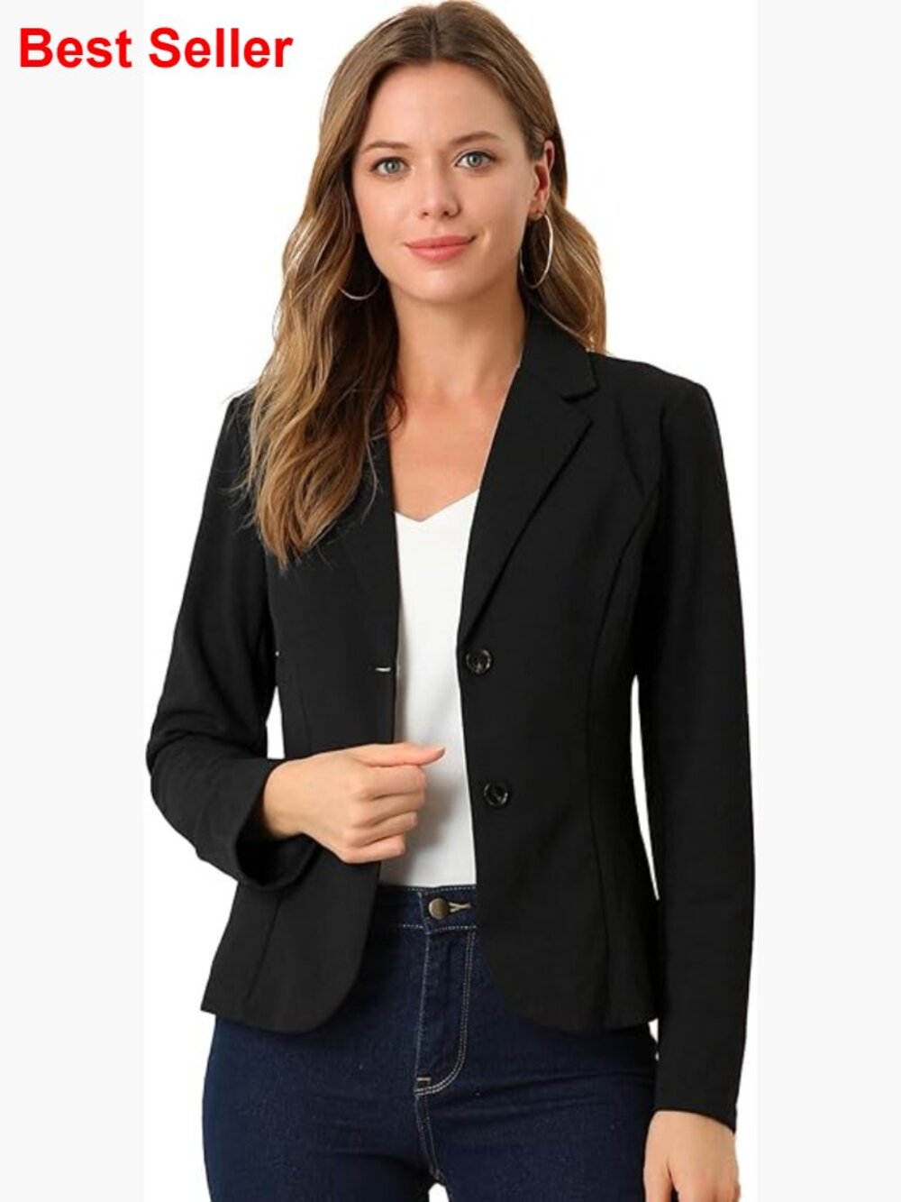 Stretch Blazer With Notch Lapel Collar For Work Office